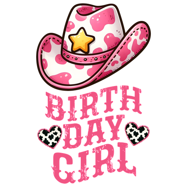 ¡Celebre con este divertido diseño de sombrero de vaquera rosa y blanco, perfecto para un tema de "Cumpleañera"!