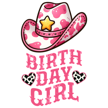 ¡Celebre con este divertido diseño de sombrero de vaquera rosa y blanco, perfecto para un tema de "Cumpleañera"!