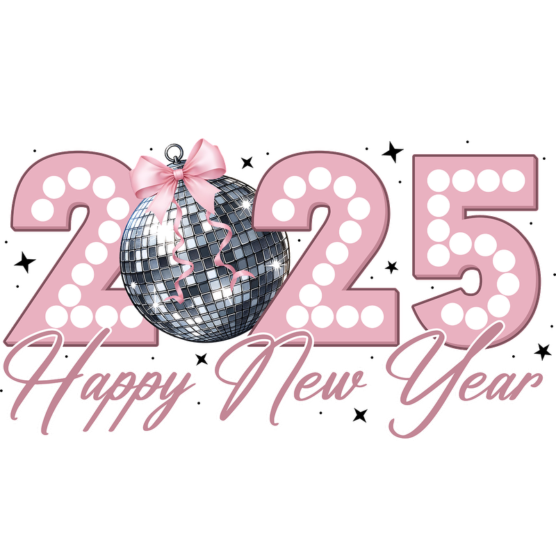 Celebrate the arrival of 2025 with this festive "Happy New Year" design featuring sparkling numbers and a disco ball!DTF Transfers dtf transfers dtf transfers