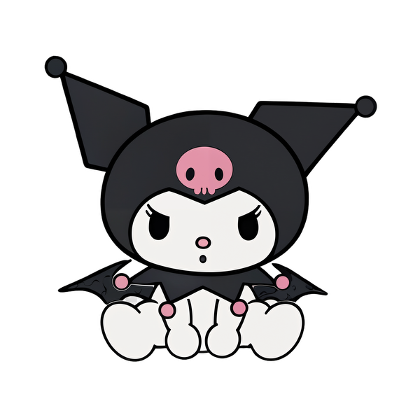 This adorable character features a playful design with a black costume, bat wings, and a pink skull on its head.DTF Transfers