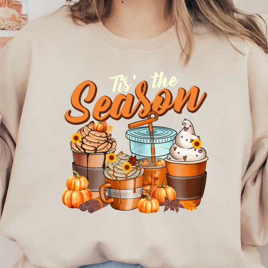 Celebrate the season with delightful coffee treats adorned with whipped cream, fall decorations, and cute pumpkins! dtf prints