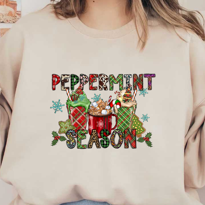 Celebrate the festive spirit with this colorful "Peppermint Season" design featuring cheerful holiday drinks and playful patterns!DTF Transfers dtf prints