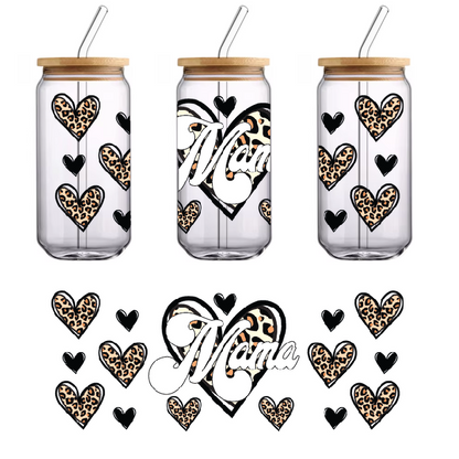 A tattoo with the word 'Mama' in the center surrounded by cat faces.UV Transfers