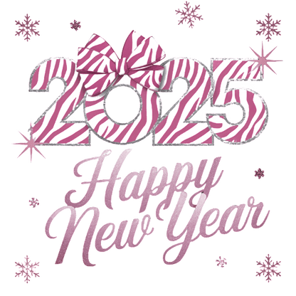 Celebrate the New Year with this festive "2025 Happy New Year" design featuring striped numbers, a bow, and decorative snowflakes!DTF Transfers