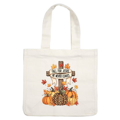 A festive autumn design featuring pumpkins and a cross with a heartfelt message.DTF Transfers