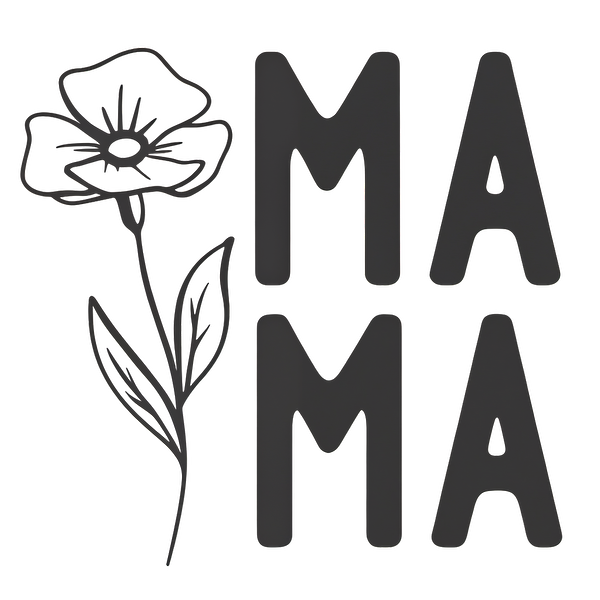 Un diseño encantador que presenta la palabra "MAMA" junto a una delicada ilustración de flores, perfecto para celebrar la maternidad. Transferencias DTF