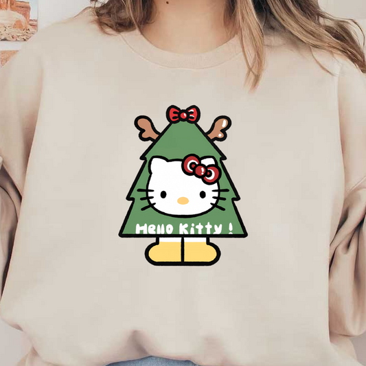 This adorable Hello Kitty illustration features her as a Christmas tree, complete with antlers and a cheerful red bow.DTF Transfers