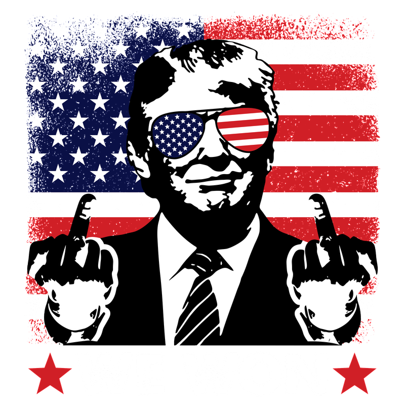 A bold graphic featuring a figure with American flag sunglasses, giving a rebellious gesture against a patriotic background, captioned "WE WON".DTF Transfersdtf regular irondtf regular iron