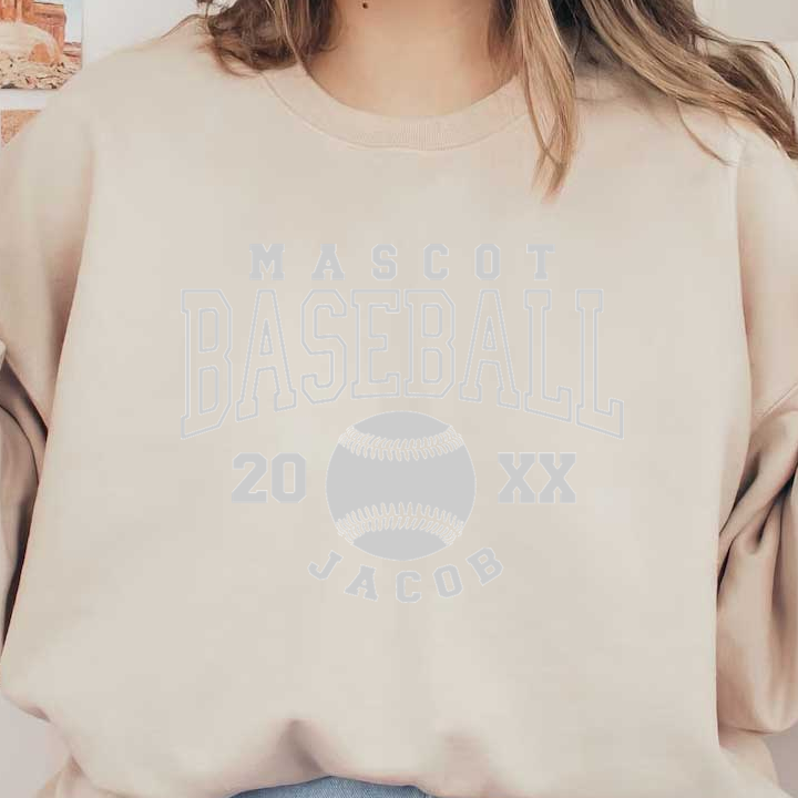 Personalized baseball-themed graphic featuring the name "Jacob," a baseball design, and the year "20XX."DTF Transfers heat press transfers