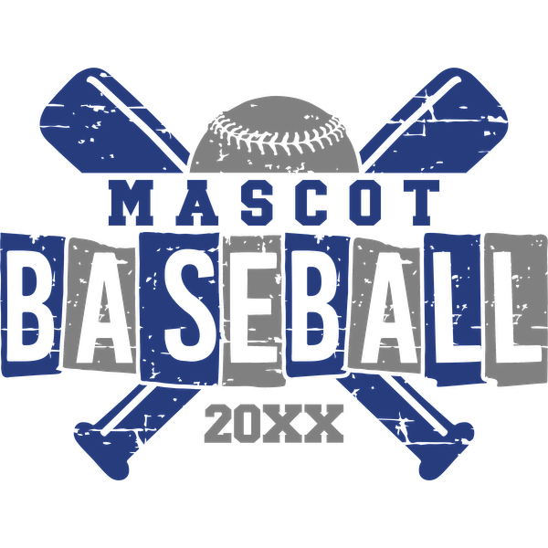 A fun and sporty logo featuring crossed baseball bats, a baseball, and the words "Mascot Baseball" with a placeholder for the year.DTF Transfers dtf prints