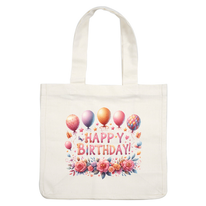 Celebrate with this vibrant and colorful birthday design featuring balloons, flowers, and a festive "Happy Birthday!" message.DTF Transfers