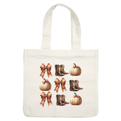 Una encantadora colección con botas de vaquero, lazos festivos y calabazas decorativas, perfectas para diseños con temática otoñal.