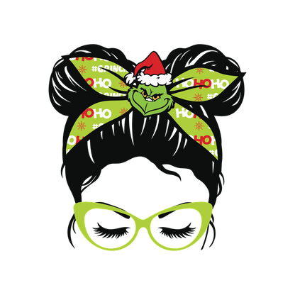 This playful design features a cute headband with a Grinch motif, complete with festive colors and quirky glasses.DTF Transfers