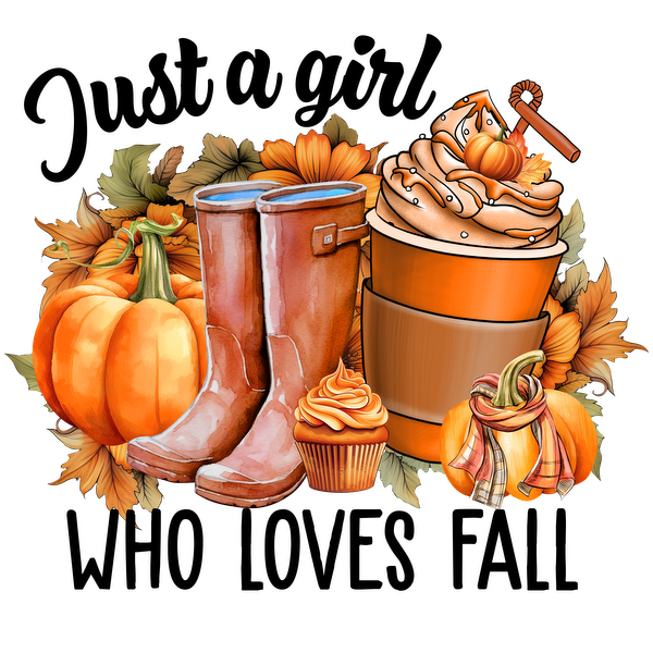 Celebrate autumn with cozy brown rain boots, decorative pumpkins, a delicious pumpkin spice cupcake, and whipped cream topped treats! dtf transfers