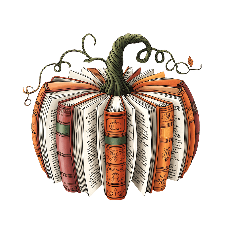 A creative pumpkin made of colorful books, featuring a leafy vine on top.DTF Transfers
