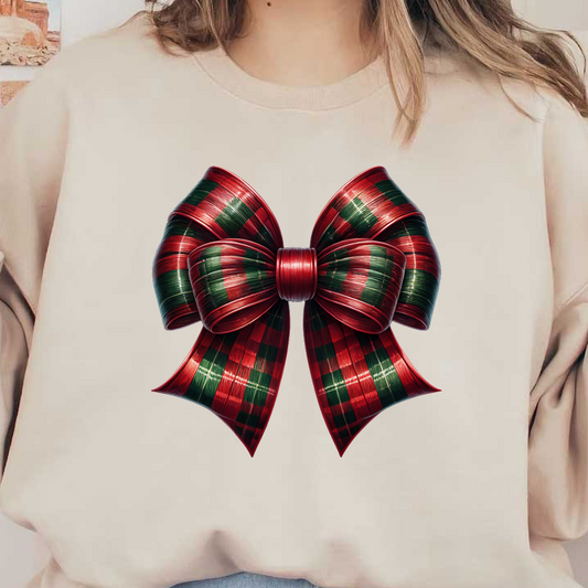 A festive red and green plaid ribbon bow, perfect for holiday decorations and gift wrapping. heat press transfers