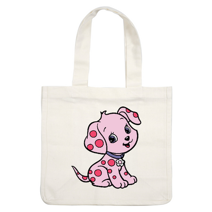 Adorable pink puppy with playful polka dots and a sweet expression, wearing a cute collar with a flower charm.DTF Transfers