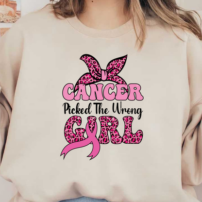 Diseño audaz "Cancer Girl" que presenta un lazo rosa y divertidos detalles con estampado de leopardo, que celebran la fuerza y ​​la individualidad.
