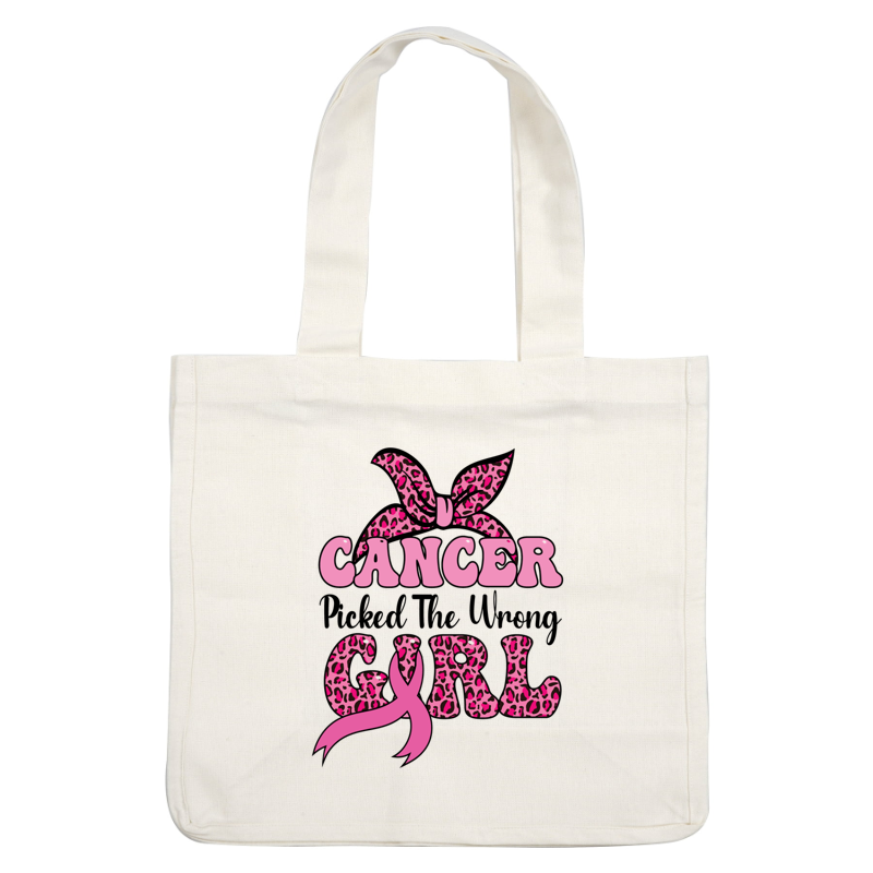 Diseño audaz "Cancer Girl" que presenta un lazo rosa y divertidos detalles con estampado de leopardo, que celebran la fuerza y ​​la individualidad.