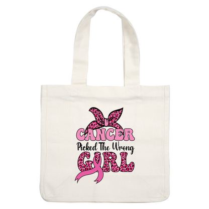 Diseño audaz "Cancer Girl" que presenta un lazo rosa y divertidos detalles con estampado de leopardo, que celebran la fuerza y ​​la individualidad.