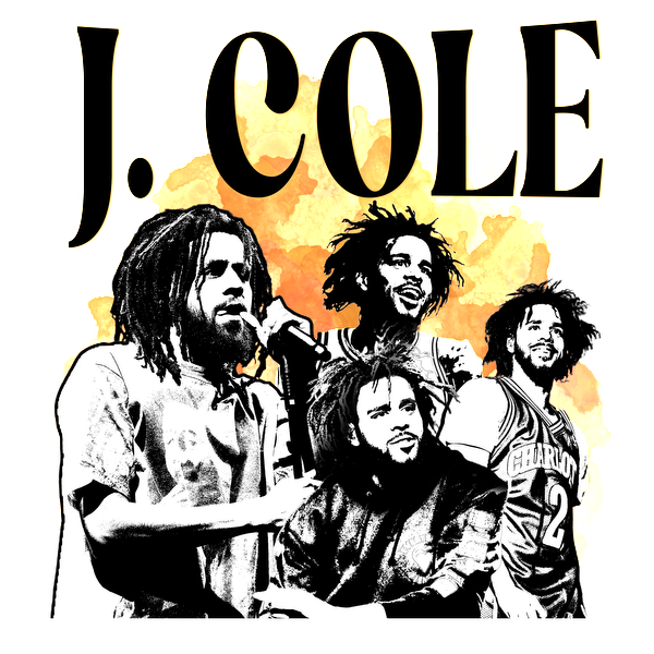 A vibrant silhouette artwork featuring J. Cole with bold text, showcasing a creative and dynamic design.DTF Transfers heat press transfers