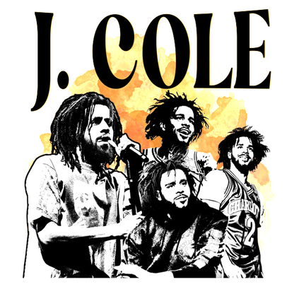 A vibrant silhouette artwork featuring J. Cole with bold text, showcasing a creative and dynamic design.DTF Transfers heat press transfers