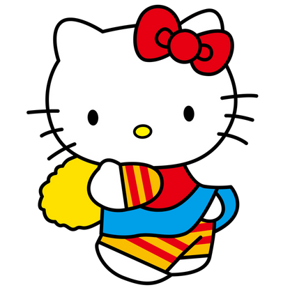 Meet Hello Kitty in a vibrant outfit with bright colors and a playful design, ready for fun adventures!DTF Transfers