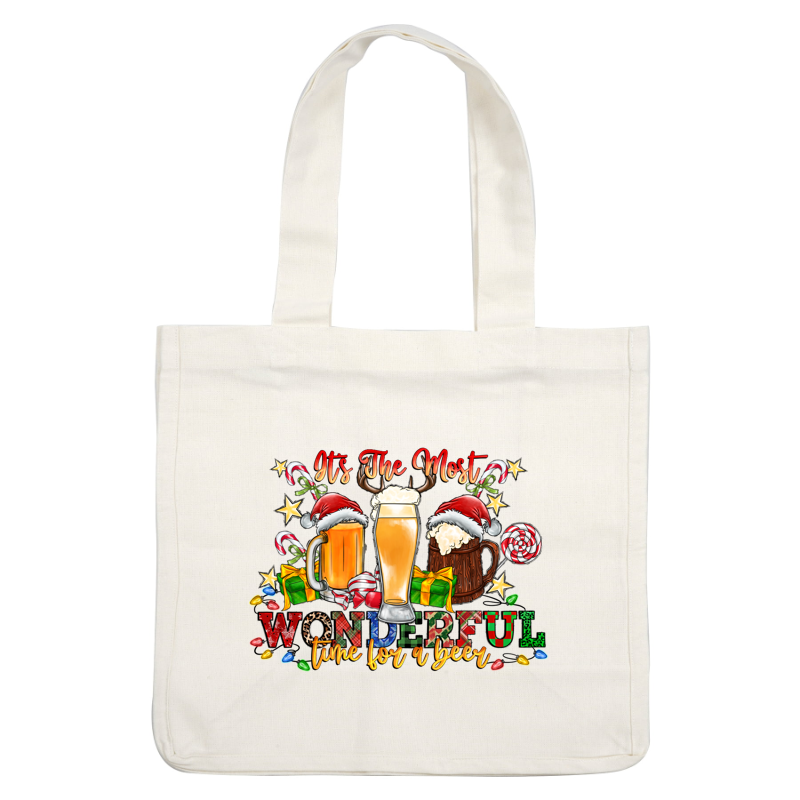 Celebrate the festive season with this cheerful design featuring frosty beer mugs, colorful gifts, and jolly decorations!DTF Transfersdtf regular iron dtf prints