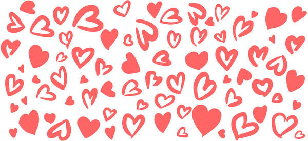 A cheerful pattern of assorted red hearts in various sizes and styles, perfect for expressing love and affection.UV Transfers heat press transfers