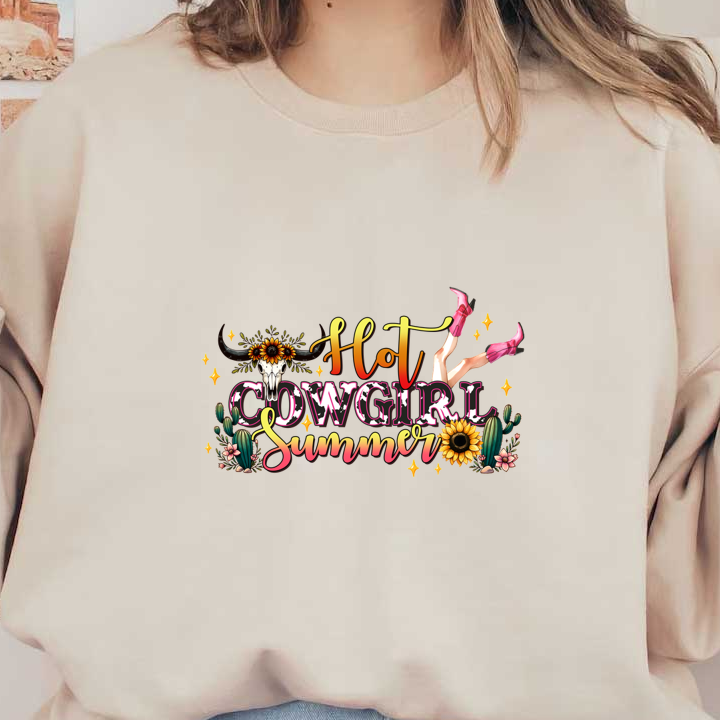 Un diseño vibrante y divertido que presenta "Hot Cowgirl Summer", con acentos florales, cactus y una estética vaquera caprichosa.