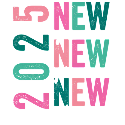 Colorful graphic design featuring "NEW" repeated multiple times alongside "2025," perfect for celebrating new beginnings.DTF Transfersdtf regular iron