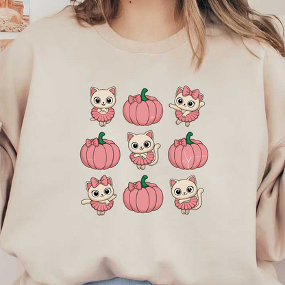 ¡Una colección extravagante de lindos gatos caricaturescos con tutús rosas y calabazas rosas, perfectos para una temática otoñal divertida!