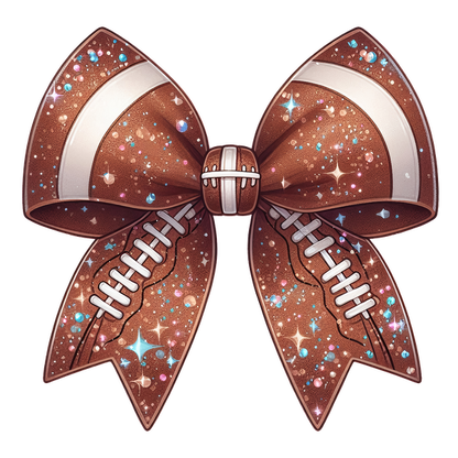 This decorative bow features a football design with sparkling details and shiny embellishments, perfect for sports-themed celebrations.