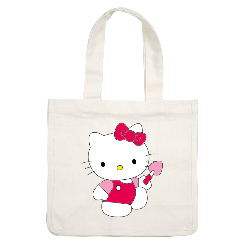 Meet Hello Kitty, the adorable white cat character sporting a vibrant red dress and a matching bow, ready to play!DTF Transfers