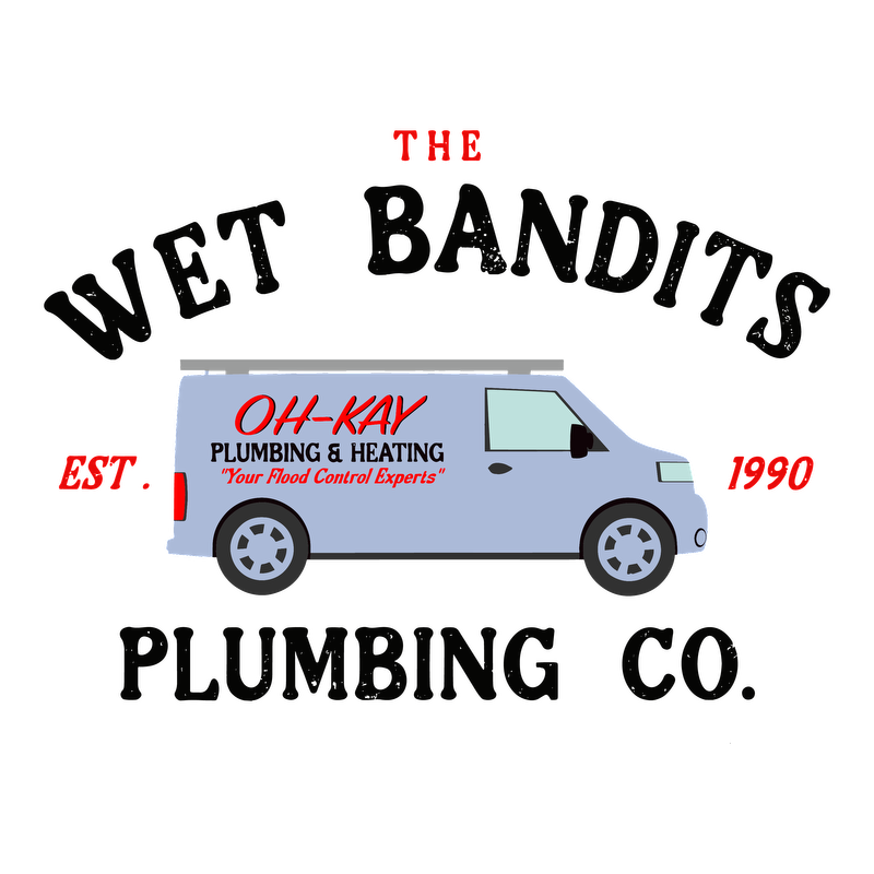 Catchy logo for "OH-KAY Plumbing & Heating," featuring a service van and emphasizing their expertise in flood control since 1990.DTF Transfersdtf regular iron dtf transfers