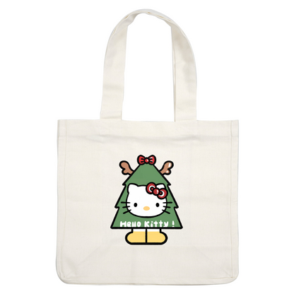 This adorable Hello Kitty illustration features her as a Christmas tree, complete with antlers and a cheerful red bow.DTF Transfers