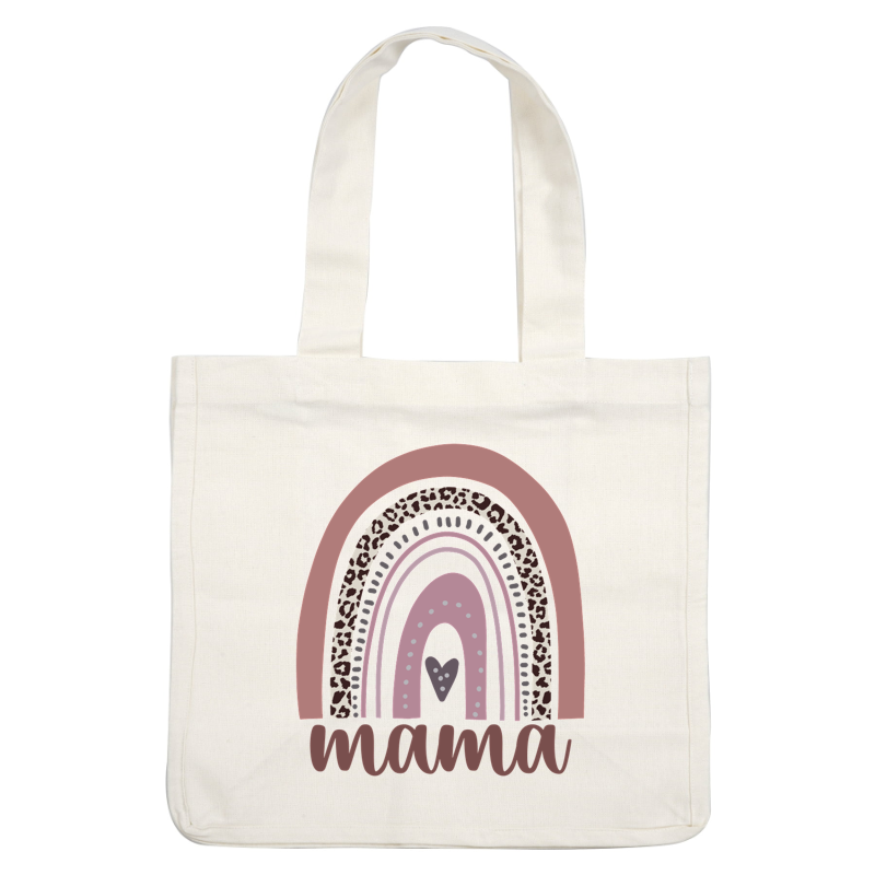 A stylish mama-themed design featuring a colorful rainbow with leopard print accents and the word "mama" in a playful font. dtf prints