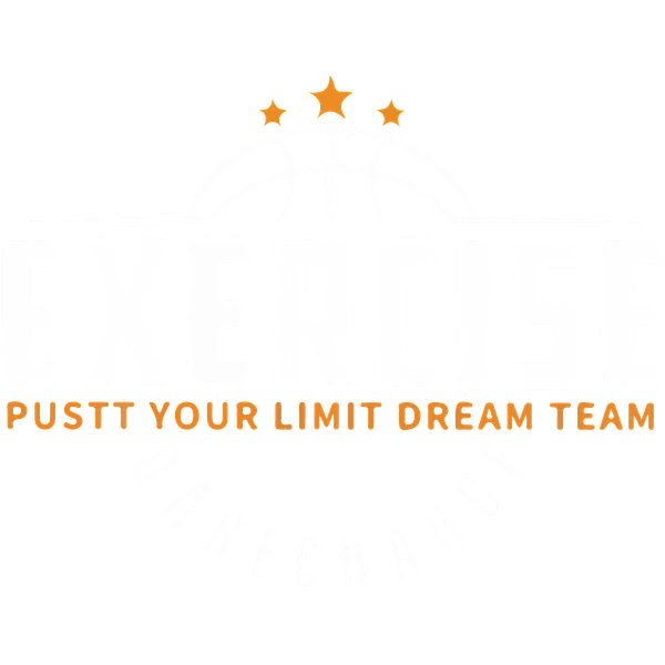 A dynamic logo featuring "EXERCISE" in bold letters, with a basketball motif and motivational tagline for a sports team. dtf transfers