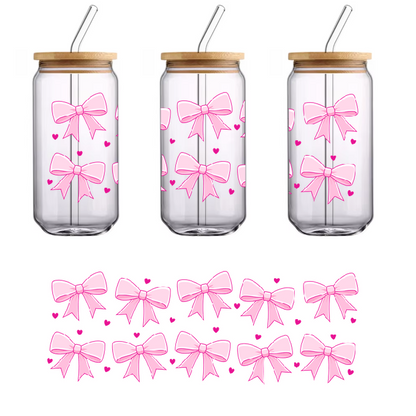 Delicate pink bows adorned with hearts, perfect for a romantic touch.UV Transfers