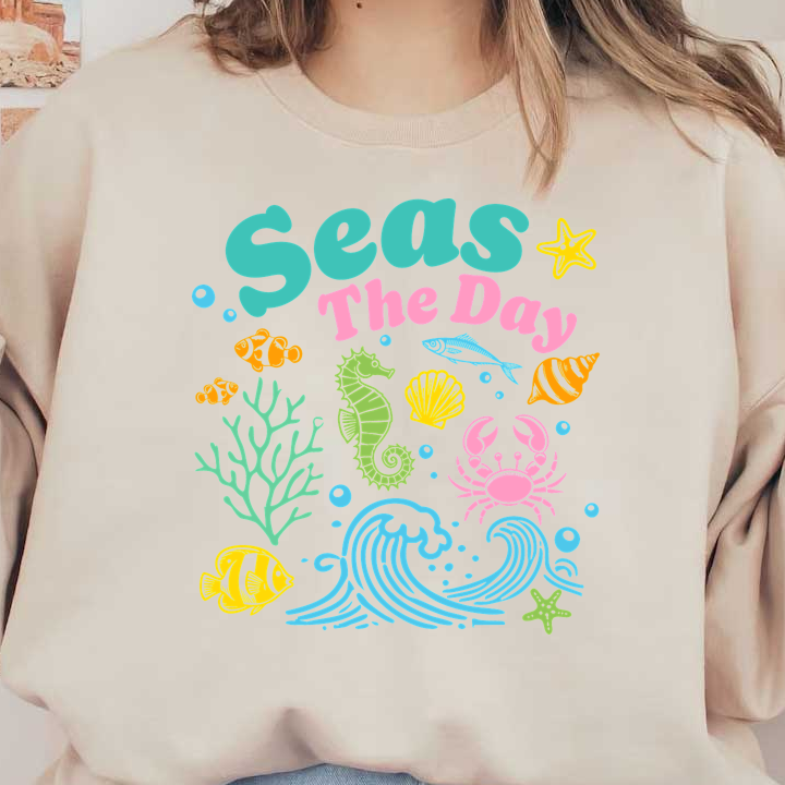 "Bright and playful ocean-themed graphic featuring marine life and inspiring text."DTF Transfers