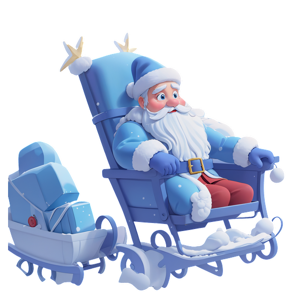 A whimsical illustration of Santa Claus sitting in a blue sleigh, surrounded by delightful gifts and snowy details.DTF Transfersdtf regular iron