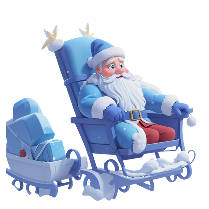 A whimsical illustration of Santa Claus sitting in a blue sleigh, surrounded by delightful gifts and snowy details.DTF Transfersdtf regular iron