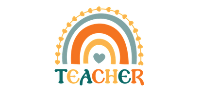 A colorful and cheerful design featuring a rainbow and the word "TEACHER" in playful letters, symbolizing appreciation for educators.UV Transfersdtf regular iron