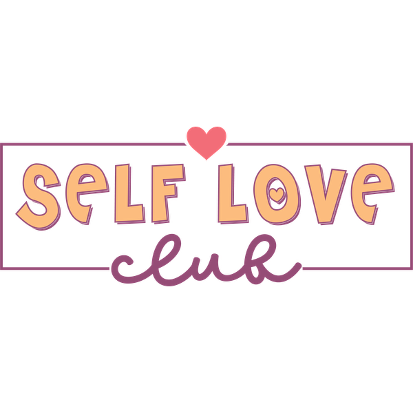 A colorful and playful logo for the "Self Love Club," featuring a heart and fun typography. dtf transfers