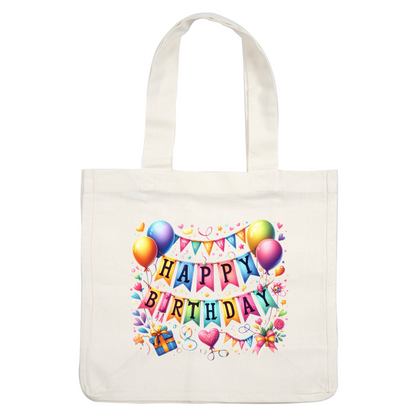 Celebrate in style with this vibrant birthday banner featuring colorful letters, balloons, and festive decorations!DTF Transfers