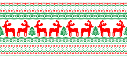 A festive pattern featuring red reindeer and green trees, perfect for holiday decorations or seasonal apparel.UV Transfers dtf transfers