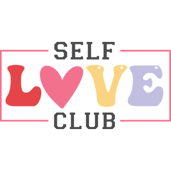 A vibrant logo for the "Self Love Club," featuring playful lettering and a heart symbol to promote self-acceptance. heat press transfers