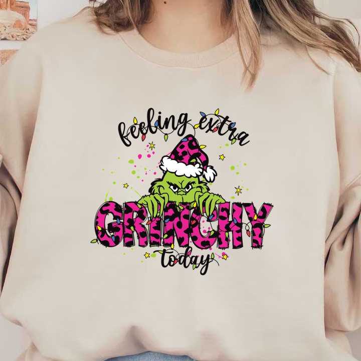 Get into the holiday spirit with this playful "Feeling Grinchy Today" design featuring a whimsical Grinch in vibrant colors!DTF Transfers dtf transfers