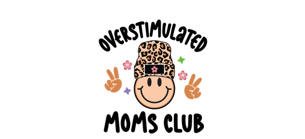 A fun, leopard-print hat-wearing smiley face with peace signs and colorful flowers adds a playful vibe!UV Transfers dtf prints