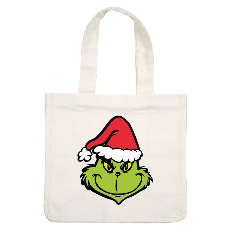 Cheerfully mischievous, this iconic Grinch face dons a classic red Santa hat, perfect for holiday spirit with a playful twist!DTF Transfers dtf transfers dtf transfers